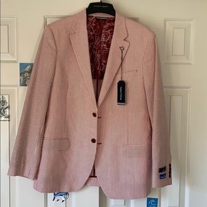 Nautica Red Seersucker Pinstripe Blazer Jacket